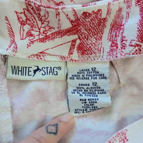 Vintage White Stag size 12 red & white prarie print graphic unique rare quirky - Picture 5 of 10